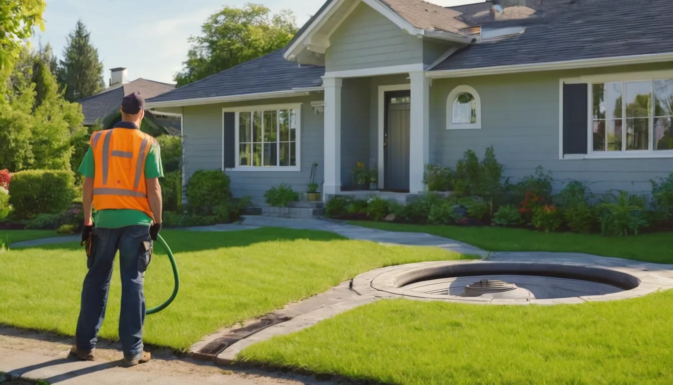 Septic service provider pumping a residential tank in a Belton backyard